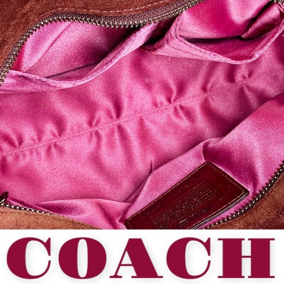 Vintage Coach Hampton Pink Houndstooth Satchel With Red Suede & Leather Trim - Picture 5 of 13